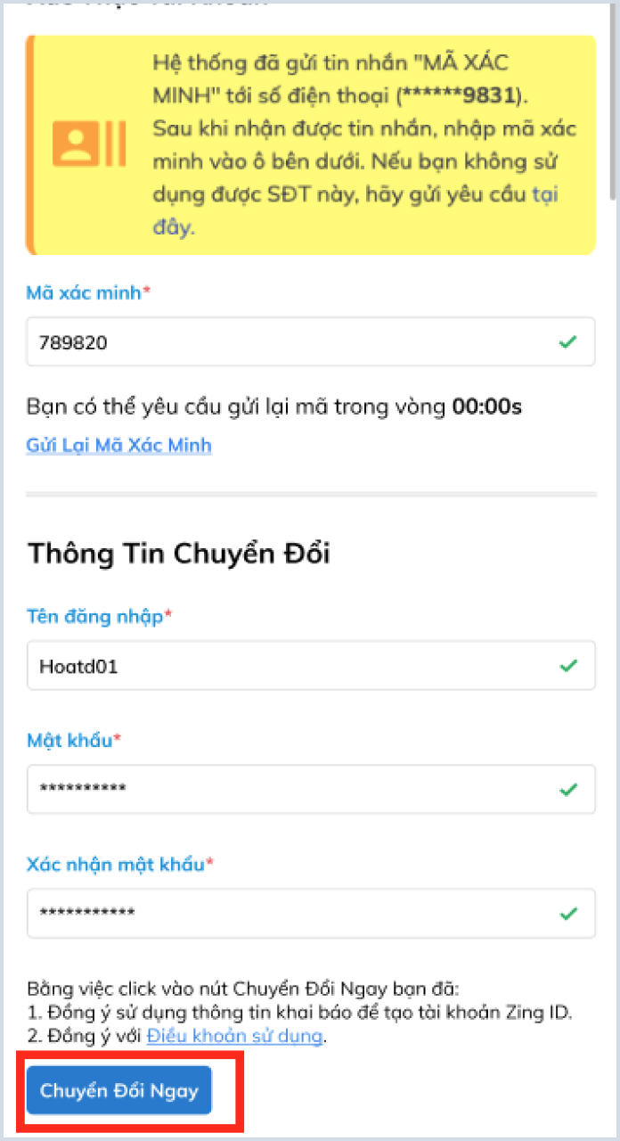 Tạo tài khoản 2025 zing